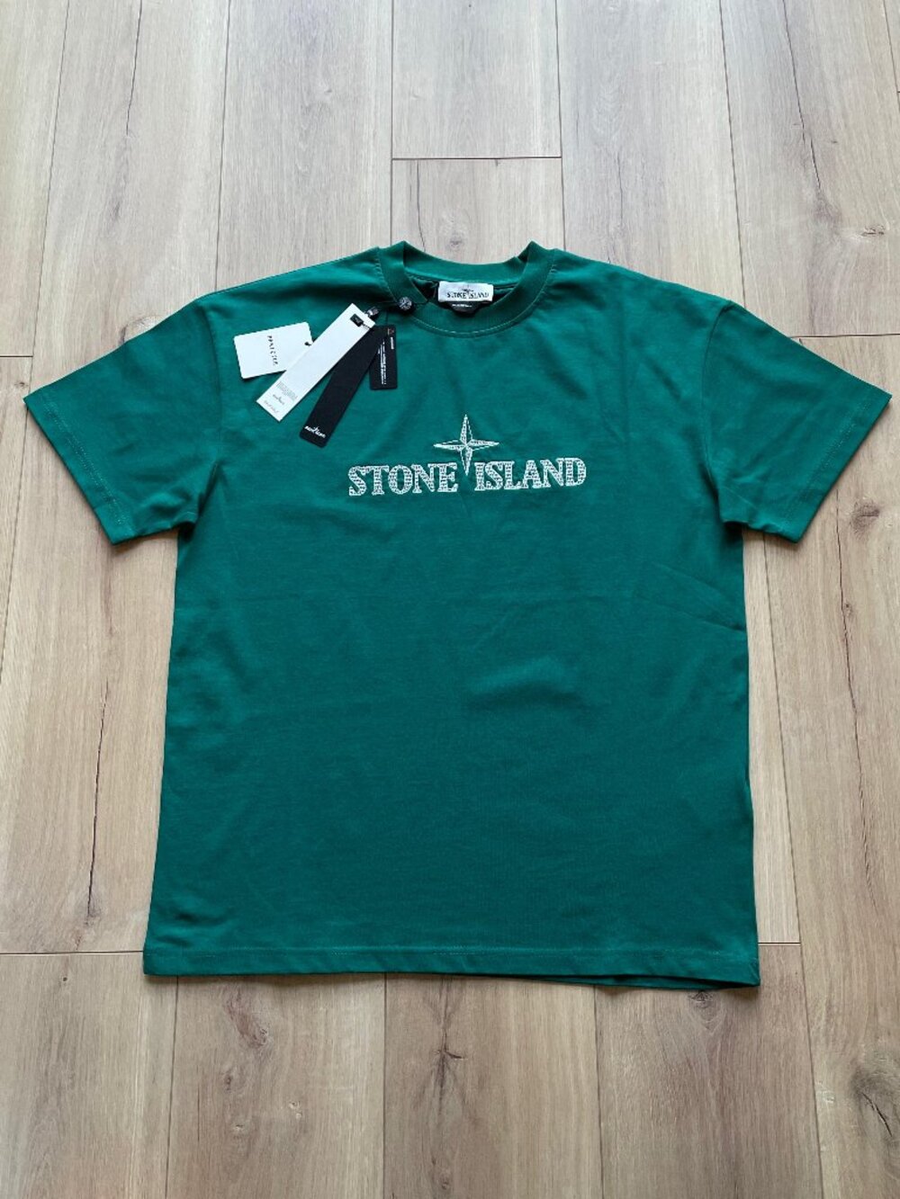 XL Stone Island Green Cotton T-Shirt Embroidered Short Sleeve